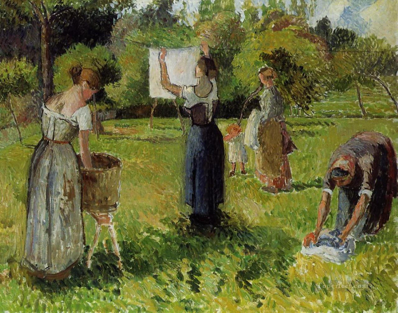 laundresses at eragny 1 Camille Pissarro Oil Paintings